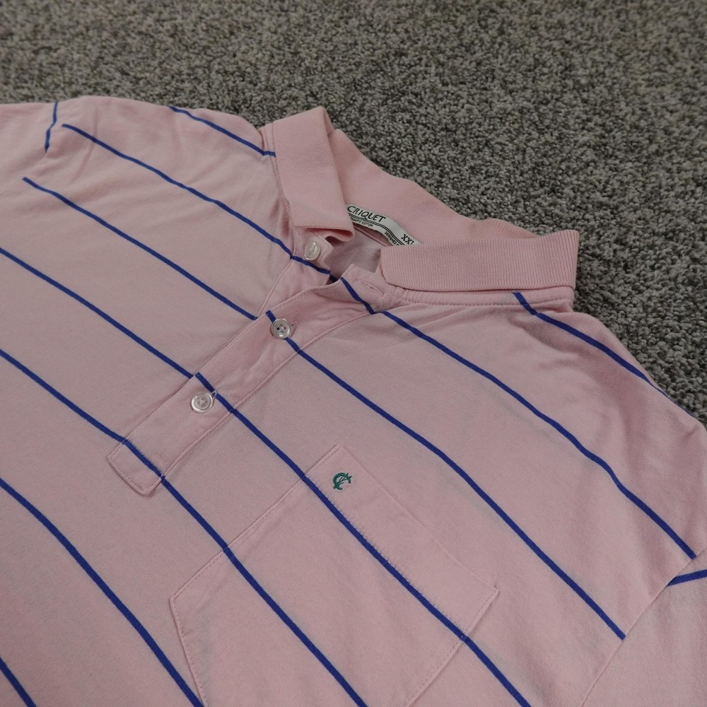 Criquet Polo Shirt Mens 2XL Pink Blue Stripe Organic Cotton Pocket Golf Preppy‎